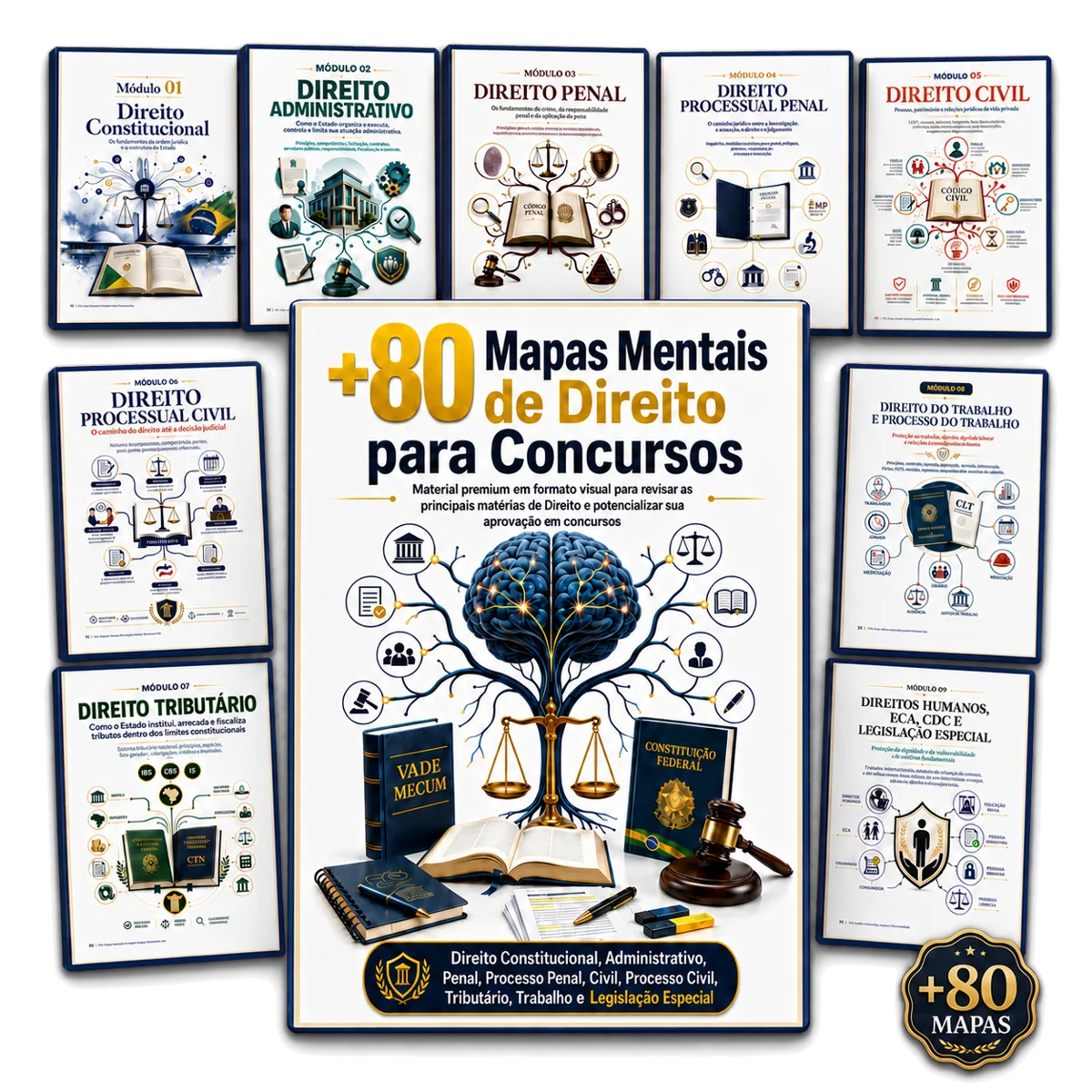 Mockup dos +80 Mapas Mentais de Direito para Concursos